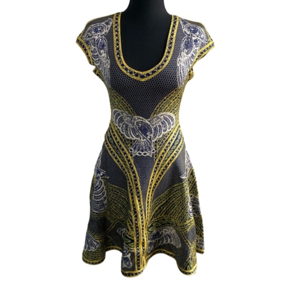 Herve Leger Unique Dress! Blue, Yellow & Cream Size XS